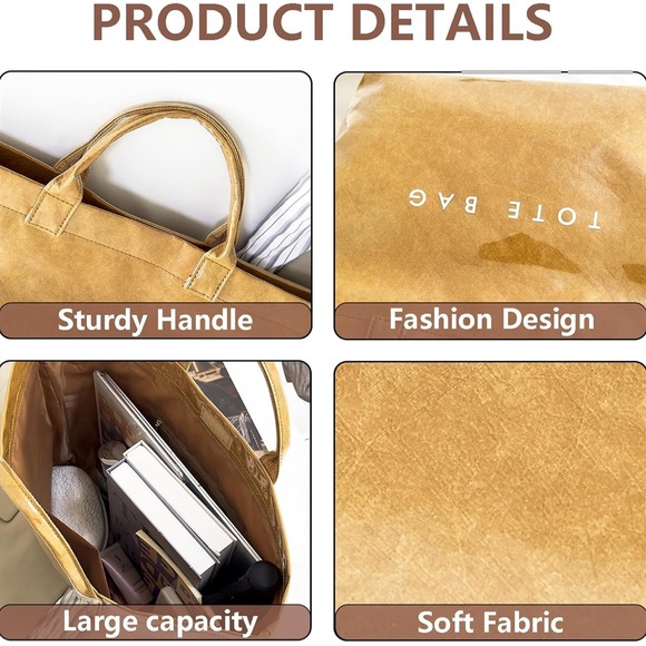 Olive Green Tear Resistant Paper Tote Bag Large Lightweight Brand New - Picture 4 of 7